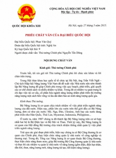 ĐBQH Phan Văn Quý gửi phiếu chất vấn của ĐBQH đến Thủ tướng Chính phủ